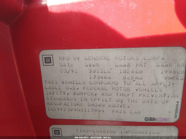 1992 CHEVROLET CORVETTE 1G1YY23P9N5110984 Photo 8