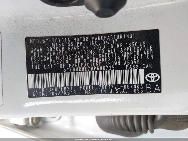 Toyota COROLLA LE 2017 5YFBURHE7HP680725 Image 9