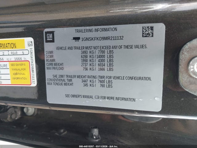 2021 CHEVROLET SUBURBAN 1GNSKFKD9MR211132 Photo 8