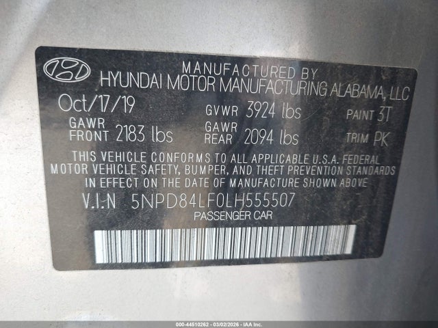 5NPD84LF0LH555507 Hyundai ELANTRA SEL