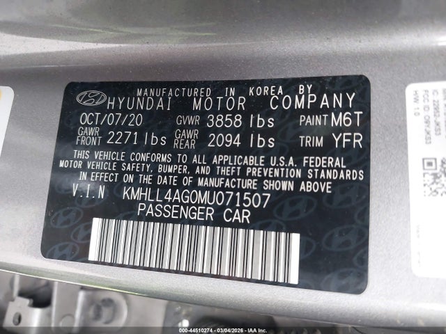 Aukcja sprzedaży 2021 Hyundai Elantra Se, vin: KMHLL4AG0MU071507, numer aukcji: 44510274