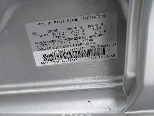 44510284 :رقم المزاد ، JM1BK323281845613 vin ، 2008 Mazda Mazda3 S Sport مزاد بيع