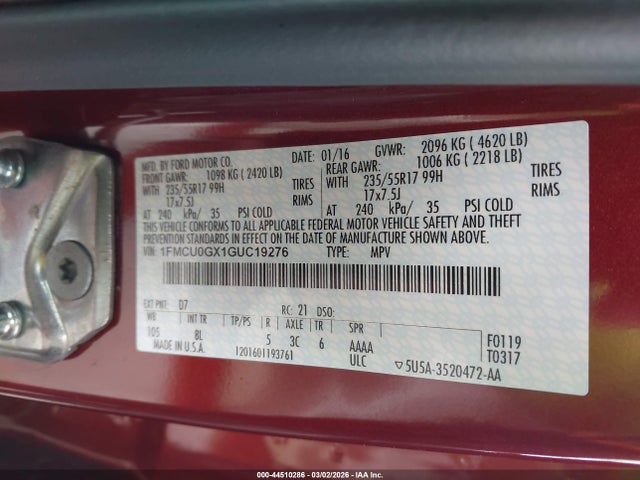 1FMCU0GX1GUC19276 Ford ESCAPE SE