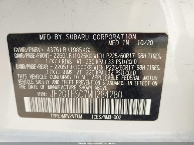 Продажа на аукционе авто 2021 Subaru Crosstrek Sport, vin: JF2GTHSC7MH284280, номер лота: 44510299