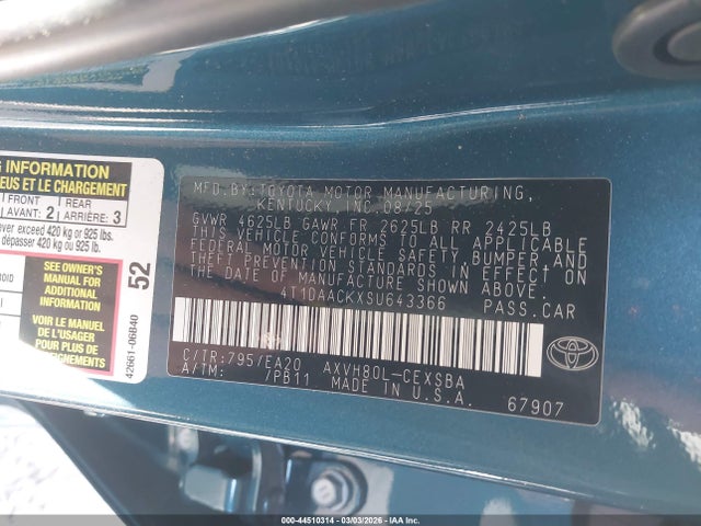 2025 TOYOTA CAMRY 4T1DAACKXSU643366 Photo 8