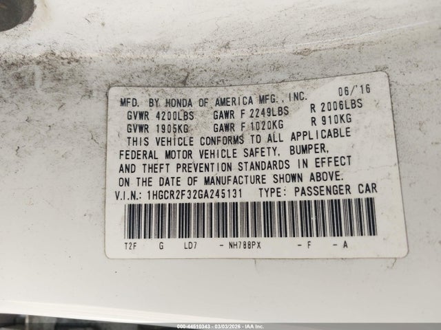 1HGCR2F32GA245131 Honda ACCORD LX