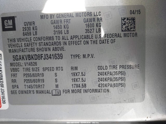 Aukcja sprzedaży 2015 Buick Enclave Leather, vin: 5GAKVBKD8FJ341639, numer aukcji: 44510345