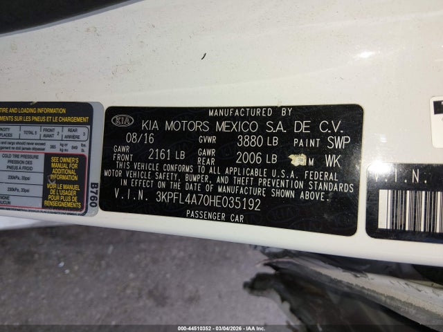 3KPFL4A70HE035192 KIA FORTE LX