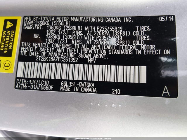 Aukcja sprzedaży 2015 Lexus Rx 350, vin: 2T2BK1BA7FC261392, numer aukcji: 44510366