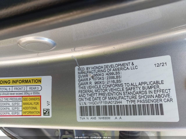 1HGCV1F15NA012944 Honda ACCORD LX
