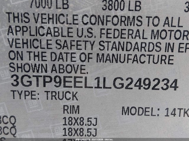 3GTP9EEL1LG249234 GMC Sierra 1500 4wd Short Box At4