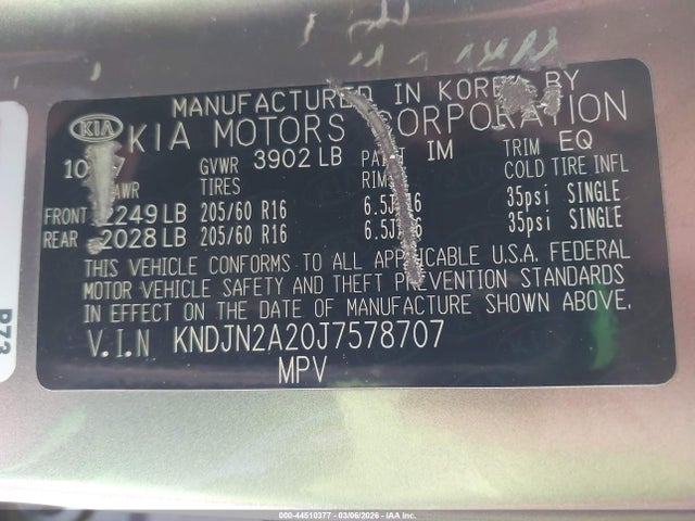 Aukcja sprzedaży 2018 Kia Soul, vin: KNDJN2A20J7578707, numer aukcji: 44510377
