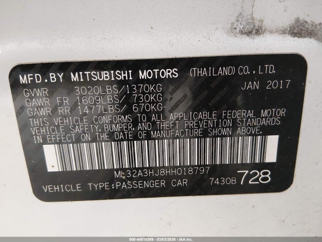 2017 MITSUBISHI MIRAGE ML32A3HJ8HH018797 Photo 8