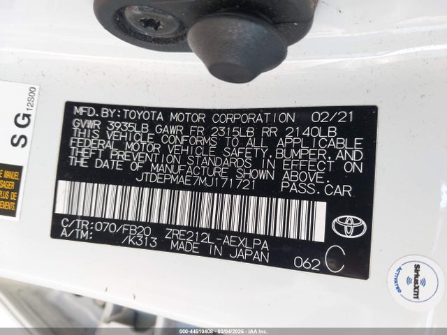 JTDEPMAE7MJ171721 Toyota COROLLA LE