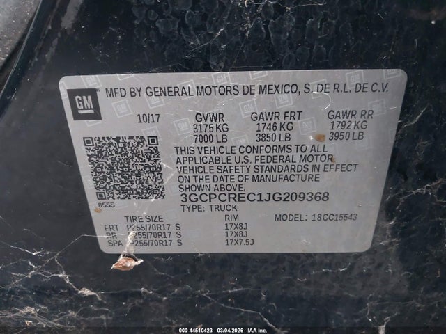 3GCPCREC1JG209368 Chevrolet Silverado 1500 1lt
