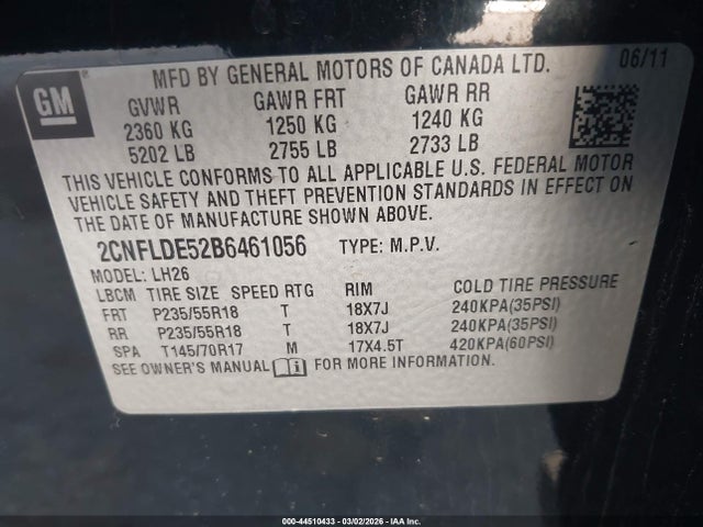 2011 CHEVROLET EQUINOX 2CNFLDE52B6461056 Photo 8