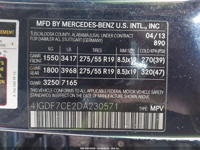 Продаж на аукціоні авто 2013 Mercedes-benz Gl 450 4matic, vin: 4JGDF7CE2DA230571, номер лоту: 44510436