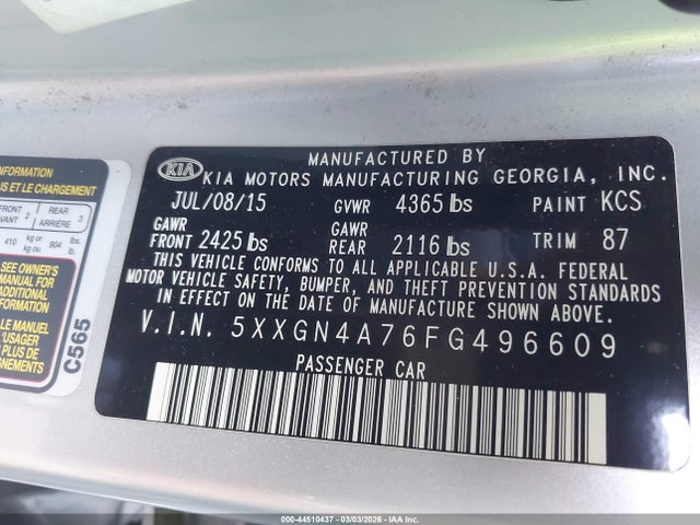 KIA OPTIMA EX 2015 5XXGN4A76FG496609 Image 9