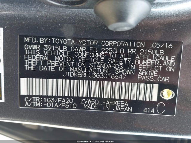 Toyota Prius Two 2016 JTDKBRFU3G3018647 Image 9