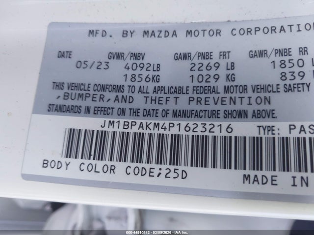 Продаж на аукціоні авто 2023 Mazda Mazda3 2.5 S Select, vin: JM1BPAKM4P1623216, номер лоту: 44510482