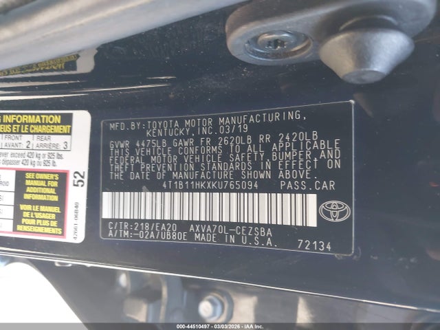4T1B11HKXKU765094 Toyota CAMRY SE