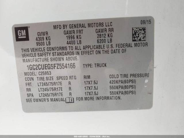 Chevrolet Silverado 2500hd Wt 2015 1GC2CUEG5FZ554166 Image 9