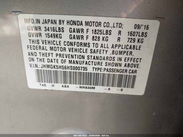 JHMGK5H56HS000735 Honda FIT LX