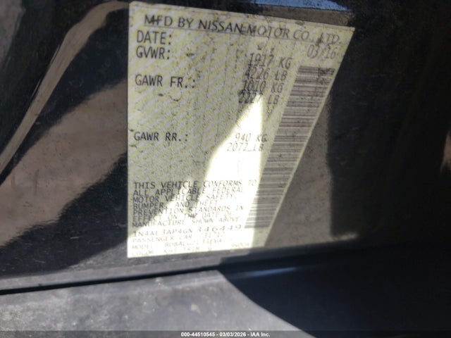 1N4AL3AP4GN346449 Nissan Altima 2.5/2.5 S/2.5 Sl/2.5 Sr/2.5 Sv