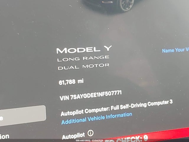 Продажа на аукционе авто 2022 Tesla Model Y Long Range Dual Motor All-wheel Drive, vin: 7SAYGDEE1NF507771, номер лота: 44510552