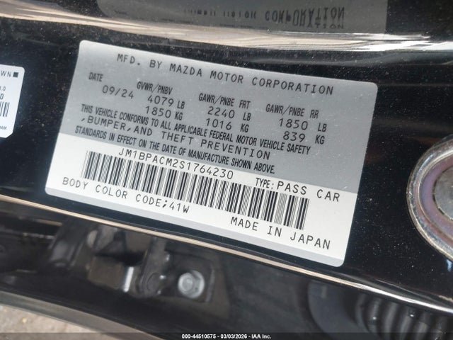 Aukcja sprzedaży 2025 Mazda Mazda3 2.5 S Preferred, vin: JM1BPACM2S1764230, numer aukcji: 44510575