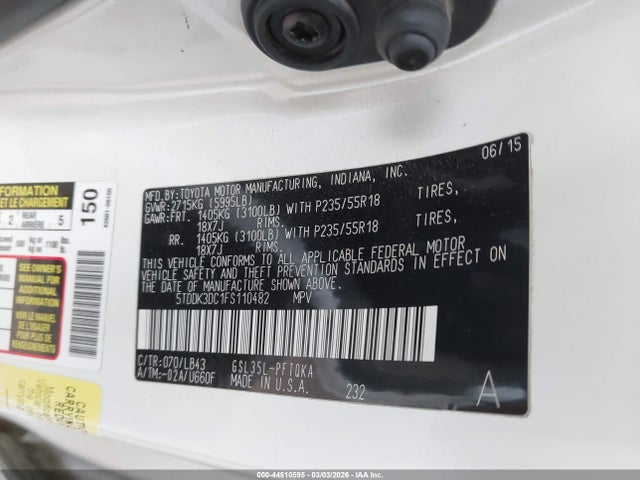 5TDDK3DC1FS110482 Toyota Sienna Limited Premium 7 Passenger