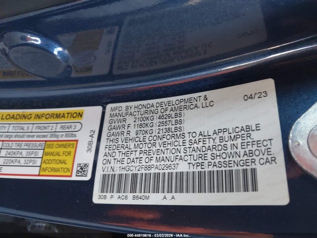 1HGCY2F88PA029637 Honda Accord Hybrid Touring
