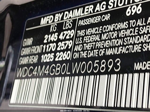 WDC4M4GB0LW005893 Mercedes-Benz GLB 250