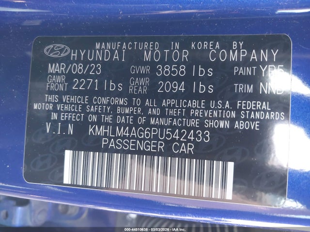 Продаж на аукціоні авто 2023 Hyundai Elantra Sel, vin: KMHLM4AG6PU542433, номер лоту: 44510638