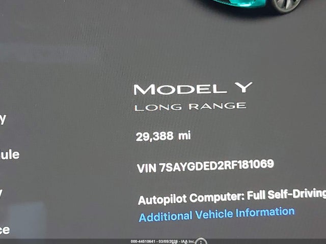 44510641 :رقم المزاد ، 7SAYGDED2RF181069 vin ، 2024 Tesla Model Y Long Range Single Motor Rear-wheel Drive/rwd مزاد بيع