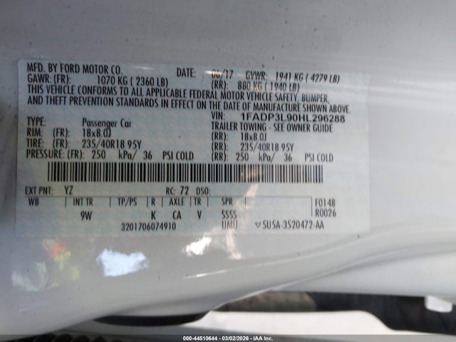 Ford FOCUS ST 2017 1FADP3L90HL296288 Image 9