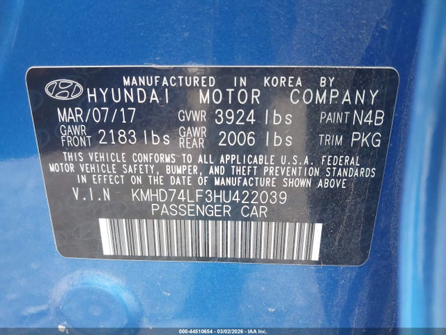 2017 HYUNDAI ELANTRA KMHD74LF3HU422039 Photo 8