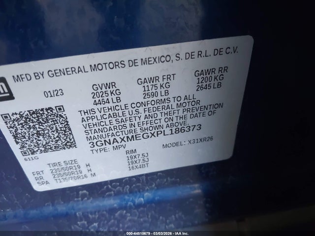Aukcja sprzedaży 2023 Chevrolet Equinox Fwd Rs, vin: 3GNAXMEGXPL186373, numer aukcji: 44510679
