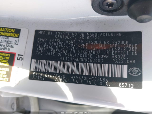 4T1C11AK3MU563103 Toyota CAMRY LE