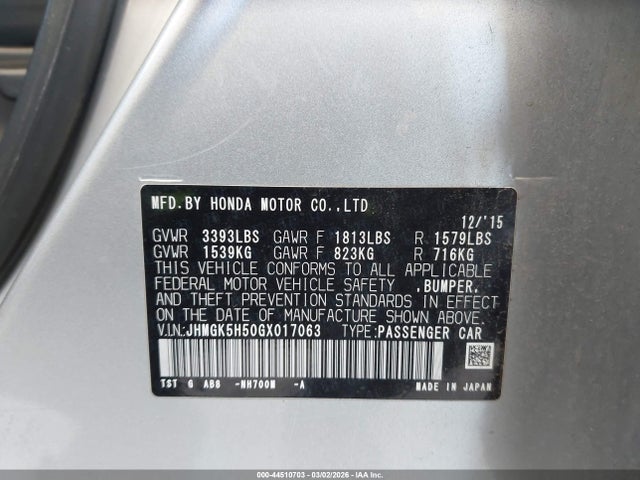 JHMGK5H50GX017063 Honda FIT LX