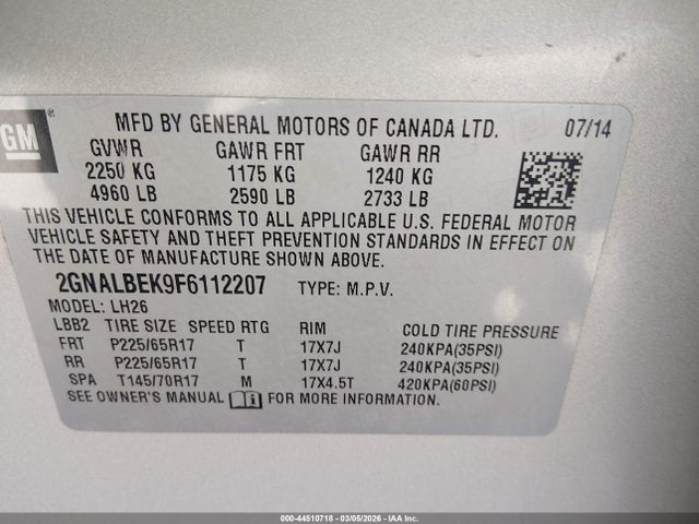 2015 CHEVROLET EQUINOX 2GNALBEK9F6112207 Photo 8
