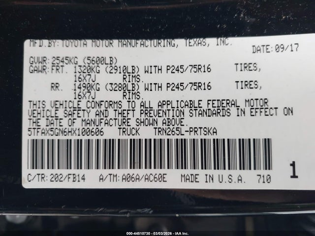 5TFAX5GN6HX100606 Toyota Tacoma Sr