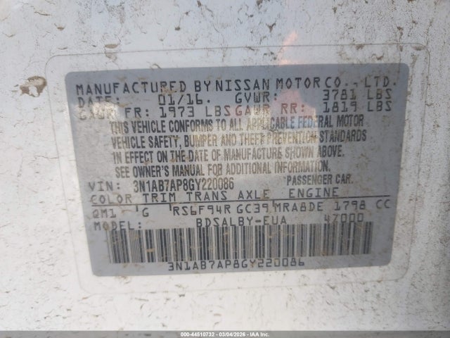 3N1AB7AP8GY220086 Nissan SENTRA S