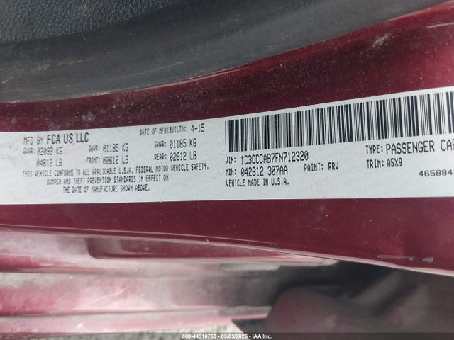 Продажа на аукционе авто 2015 Chrysler 200 Limited, vin: 1C3CCCAB7FN712320, номер лота: 44510763