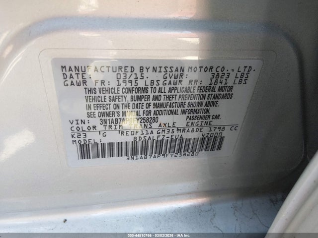 44510766 :رقم المزاد ، 3N1AB7AP9FY258280 vin ، 2015 Nissan Sentra Fe+ S مزاد بيع