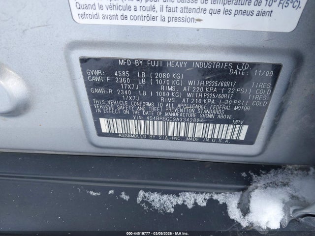 2010 Subaru Outback 2.5i Premium მანქანა იყიდება აუქციონზე, vin: 4S4BRBGC9A3342827, აუქციონის ნომერი: 44510777