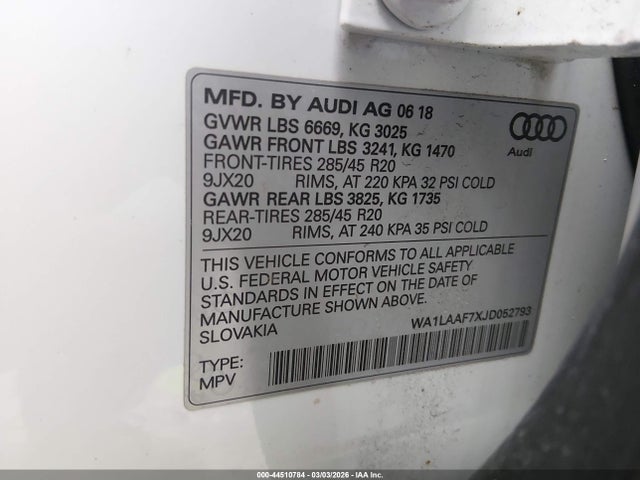 Aukcja sprzedaży 2018 Audi Q7 3.0t Premium, vin: WA1LAAF7XJD052793, numer aukcji: 44510784