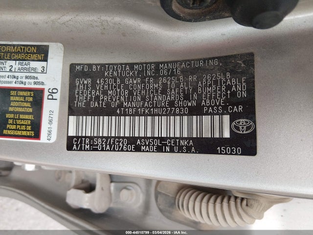 4T1BF1FK1HU277830 Toyota CAMRY LE