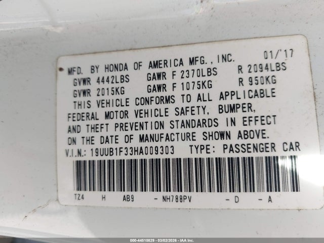 44510829 :رقم المزاد ، 19UUB1F33HA009303 vin ، 2017 Acura Tlx مزاد بيع