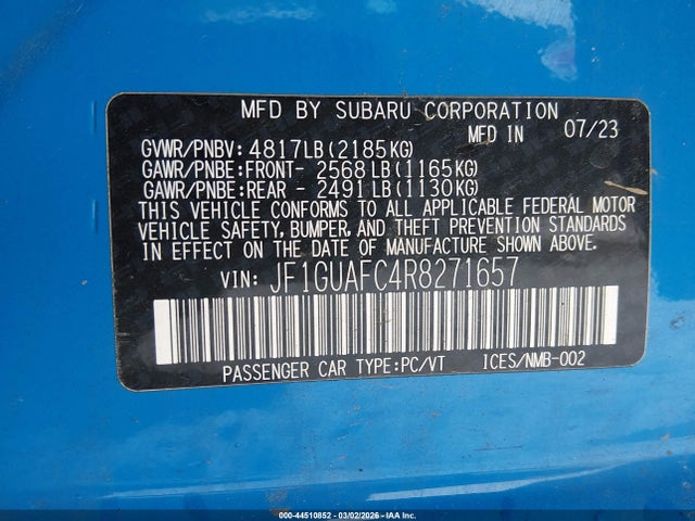44510852 :رقم المزاد ، JF1GUAFC4R8271657 vin ، 2024 Subaru Impreza Sport 5-door مزاد بيع